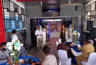 Asintel Danpasmar 3 saat berikan sambutan acara launching podcast. Selasa (17/05/2022)