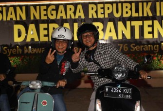 Kapolda Banten Irjen Pol Prof Dr Rudy Heriyanto saat mengikuti Fun Vespa Maung, Selasa (27/9)