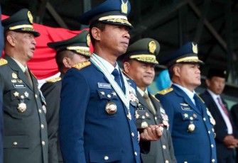 Dankoharmatau Marsda TNI Eddy Supriyono saat upacara peringatan HUT TNI ke-77. Rabu (5/10)