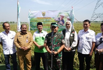Kasad Jenderal TNI Dudung Abdurachman saat memberikan sambutan dalam panen raya padi unggulan di Karawang 