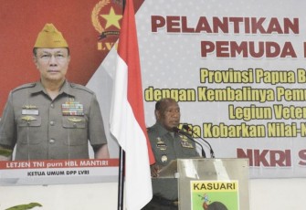 Kasdam Kasuari Brigjen TNI Yusuf Ragainaga saat memberi sambutan dalam pelantikan PD PPM di Papua Barat