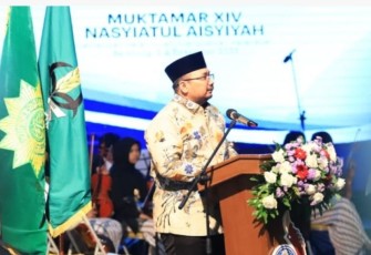 Menag Yaqut Cholil Qoumas saat pembukaan Muktamar Nasyiatul Aisyiyah ke XIV