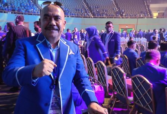 Ketua DPC Partai Demokrat Kabupaten Karanganyar, Tri Hariyadi, saat menghadiri Rapimnas Partai Demokrat di Jakarta Convention Center. (Foto : Istimewa)