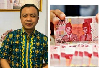 Wakil Bupati Blitar Rahmat Santoso (kiri), Ilustrasi Uang Kertas Pecahan Seratus Ribu. (foto : Ist)