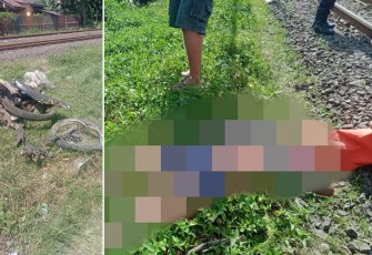 Korban tewas ditempat dan penampakan motor korban hancur disekitaran rel kereta api, Kamis (07/04) kemarin.