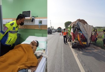 Salah satu korban mendapat perawatan medis usai lakalantas