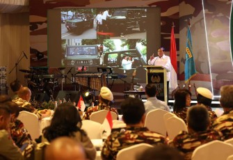 Menhan Prabowo saat Hadiri HUT ke-45 FKPPI, di Lagoon Hotel Sultan Jakarta, Selasa (12/9/2023).