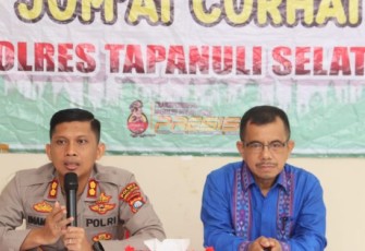 Dalam rangka program Jum'at Curhat, Kapolres Tapanuli Selatan (Tapsel), AKBP Imam Zamroni, SIK, MH, memimpin pembahasan terkait pembebasan Lahan lintasan Sutet PLTA Simarboru, Jumat (31/3/2023) pagi.