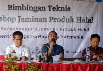Acara Bimbingan Teknis dan Workshop Jaminan Produk Halal BPJPH Kemenag RI, di Kabupaten Karanganyar, pada Senin (6/3/2023).