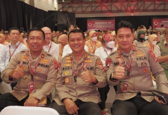 Kapolda Banten Irjen Pol Prof Dr Rudy Heriyanto bersama jajaran saat mengikuti rakornas BNPB tahun 2023 di Jakarta 