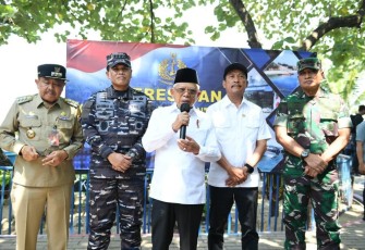 Wapres RI KH Ma'ruf Amin saat peresmian Kampung Bahari Nasional di Pulau Untung Kep Seribu, Senin (15/5)