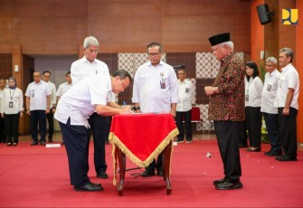 Menteri PUPR Basuki Hadimuljono saat lantik pejabat, Kamis (31/8) 