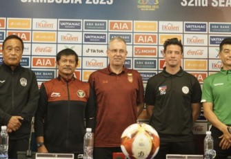 Indra Sjafri pelatih tim U-22 saat konferensi pers jelang lahan bersama Filipina 