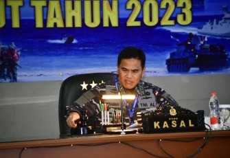 Kasal Laksamana TNI Muhammad Ali saat membuka rakor Renaku I TNI AL tahun 2023 di Juanda Sidoarjo, Selasa (16/5)