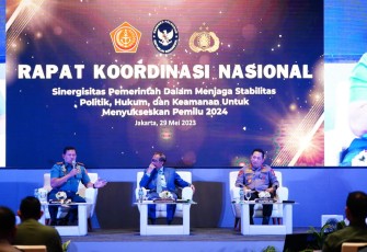 Rapat Koordinasi Nasional Polhukam, bertempat di East Java Ballroom Westin Hotel, Jakarta Selatan, Senin (29/5/2023).