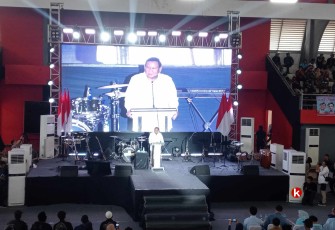 Capres Prabowo Subianto Saat Menyampaikan Sambutan di Acara Deklarasi Dukungan Gema PS Indonesia kepada Dirinya di Kota Blitar (Foto : Faisal NR / Klikwarta.com)