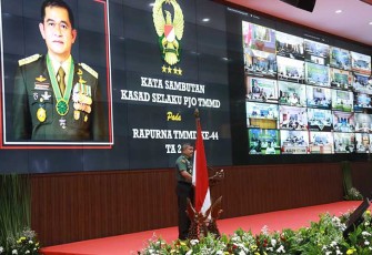 Asisten Teritorial (Aster) Kasad Mayjen TNI Ahmad Daniel Chardin, saat membacakan sambutan tertulis Kepala Staf Angkatan Darat (Kasad) Jenderal TNI Maruli Simanjuntak, M.Sc., selaku Penanggung Jawab Operasional (PJO) TMMD, pada Rapat Paripurna (Rapurna) TMMD ke-44 di Aula A.H. Nasution, Markas Besar Angkatan Darat (Mabesad), Jakarta, Rabu (6/12/2023). 