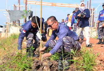 Tim Merah Ekspedisi Maritim TNI AL Tanam Pohon di Sangatta 