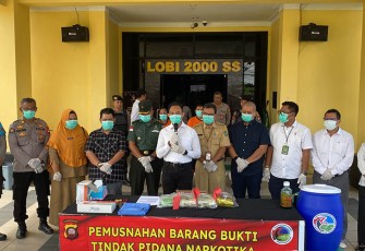 Pemusnahan barang bukti Narkotika dari tindak pidana narkotika yang telah diungkap oleh Satresnarkoba Polres Singkawang, yang dipimpin oleh Kapolres Singkawang yang diwakili oleh Kasat Resnarkoba Polres Singkawang IPTU Dwi Hariyanto Putro, S.H., bertempat di Mako Polres Singkawang Jl. Firdaus H.R.II No. 98 Kota Singkawang, Senin (6/11/2023). 