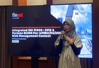  Direktur Finance & Risk Management Finnet Rina Susanti dalam kegiatan pelatihan Refreshment & Enrichment ISO 31000 Manajemen Risiko yang diselenggarakan oleh Finnet pada Kamis (14/9).
