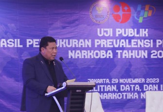 Kepala BNN RI, Komjen Pol. Petrus Reinhard Golose pada acara Uji Publik Hasil Pengukuran Prevalensi Penyalahgunaan Narkoba Tahun 2023, bertempat di Grand Sahid Jaya Hotel, Jakarta, Rabu (29/11).