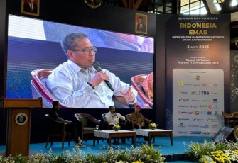 Sekretaris Jenderal Kementerian PUPR Mohammad Zainal Fatah saat mewakili Menteri PUPR Basuki Hadimuljono dalam Seminar bertajuk ITB Visioning Indonesia Emas 2045 di Kampus ITB, Sabtu (2/9/2023).