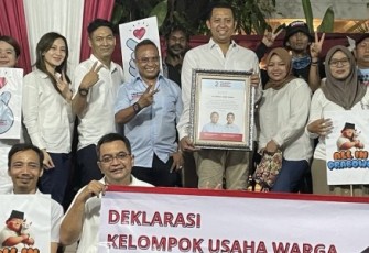 Deklarasi Kelompok Usaha Warga dukung Prabowo Gibran di kediaman Prabowo, jalan Kertanegara, Jakarta Selatan, Sabtu (27/1)