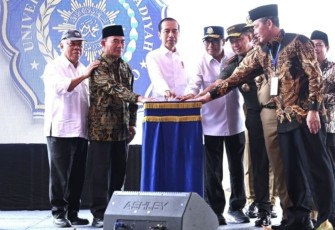 Presiden Jokowi saat Groundbreaking Kampus II Universitas Muhammadiyah Purwokerto, Rabu, 3 Januari 2024. 