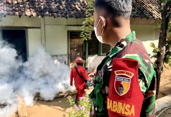 Babinsa Ramil 0801/01 Pacitan Dampingi Fogging di Wilayah Binaan