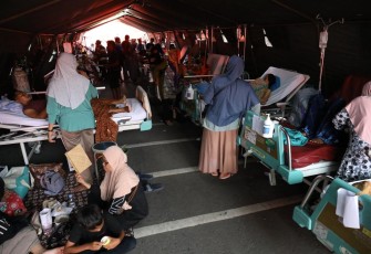 Posko pengungsian pasca gempabumi berkekuatan magnitudo (M) 4.8 di Sukabumi, Jawa Barat