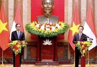 Presiden Jokowi dan Presiden Vietnam Vo Van Thuong, pada Jumat, 12 Januari 2024, di Istana Kepresidenan, Hanoi, Vietnam.