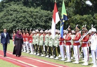 Presiden Jokowi saat sambut Kunjungan Kenegaraan Presiden Tanzania di Istana Bogor