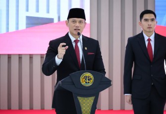 Menteri AHY saat sambutan dalam acara Pelantikan 21 Pejabat Pimpinan Tinggi Pratama dan 8 Pejabat Fungsional di lingkungan Kementerian ATR/BPN.