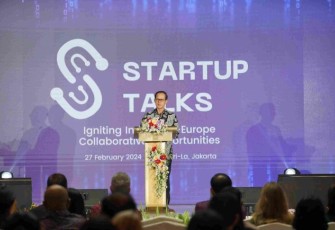 Staf Ahli bidang Diplomasi Ekonomi, Dindin Wahyudin dalam sambutannya saat membuka Startup Talks.