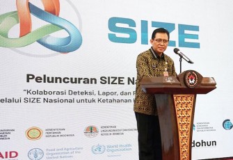 Dirjen Bina Pembangunan Daerah, Restuardy Daud saat hadir sebagai pemicara pada Peluncuran Aplikasi SIZE