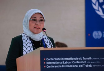 Menaker Ida Fauziah saat pidato di konferensi ILO