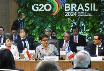 Menlu RI Retno Marsudi saat pertemuan G20 di Rio de Janeiro Brazil, Kamis (22/2)