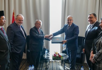 Menteri Basuki saat pertemuan bilateral dengan Menteri Agrikultur, Sumber Daya Hidraulik dan Perikanan Tunisia Abdelmonaam Belaati.