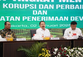 Rapat Tingkat Menteri terkait Desk Koordinasi Pencegahan Korupsi dan Perbaikan Tata Kelola serta Desk Koordinasi Peningkatan Penerimaan Devisa Negara di Gedung Utama Kejaksaan Agung, Jakarta.