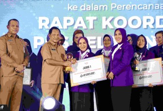 Mendagri Tito saat memberikan apresiasi kader posyandu di Jakarta, Senin (22/9)