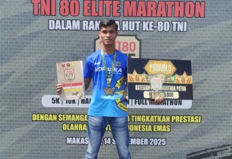 Prajurit Satkopaska Koarmada III Raih Juara III Marathon Elite HUT TNI Ke-80