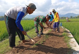 Babinsa Kodim Ponorogo Ikut Gotong Royong Perbaiki Jalan Usaha Tani