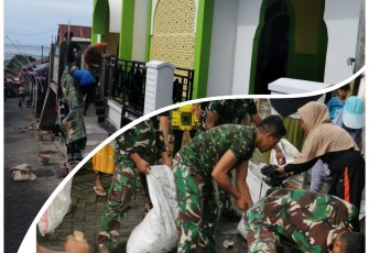 Satgas TMMD Ke-123 Kodim 1310/Bitung membersihkan masjid dan Got bersama warga