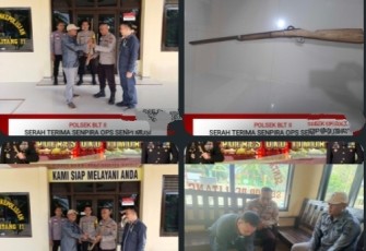 Polsek Belitang II saat Terima Penyerahan Senpi Laras Panjang dari Tokoh Masyarakat Desa Karang Jaya