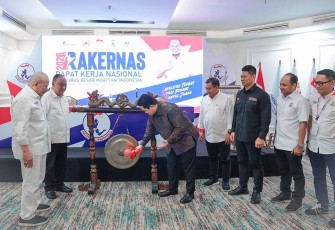 Menpora Erick Thohir saat membuka rakernas Muaythai Indonesia 2026 di Jakarta, Jum'at (10/4)
